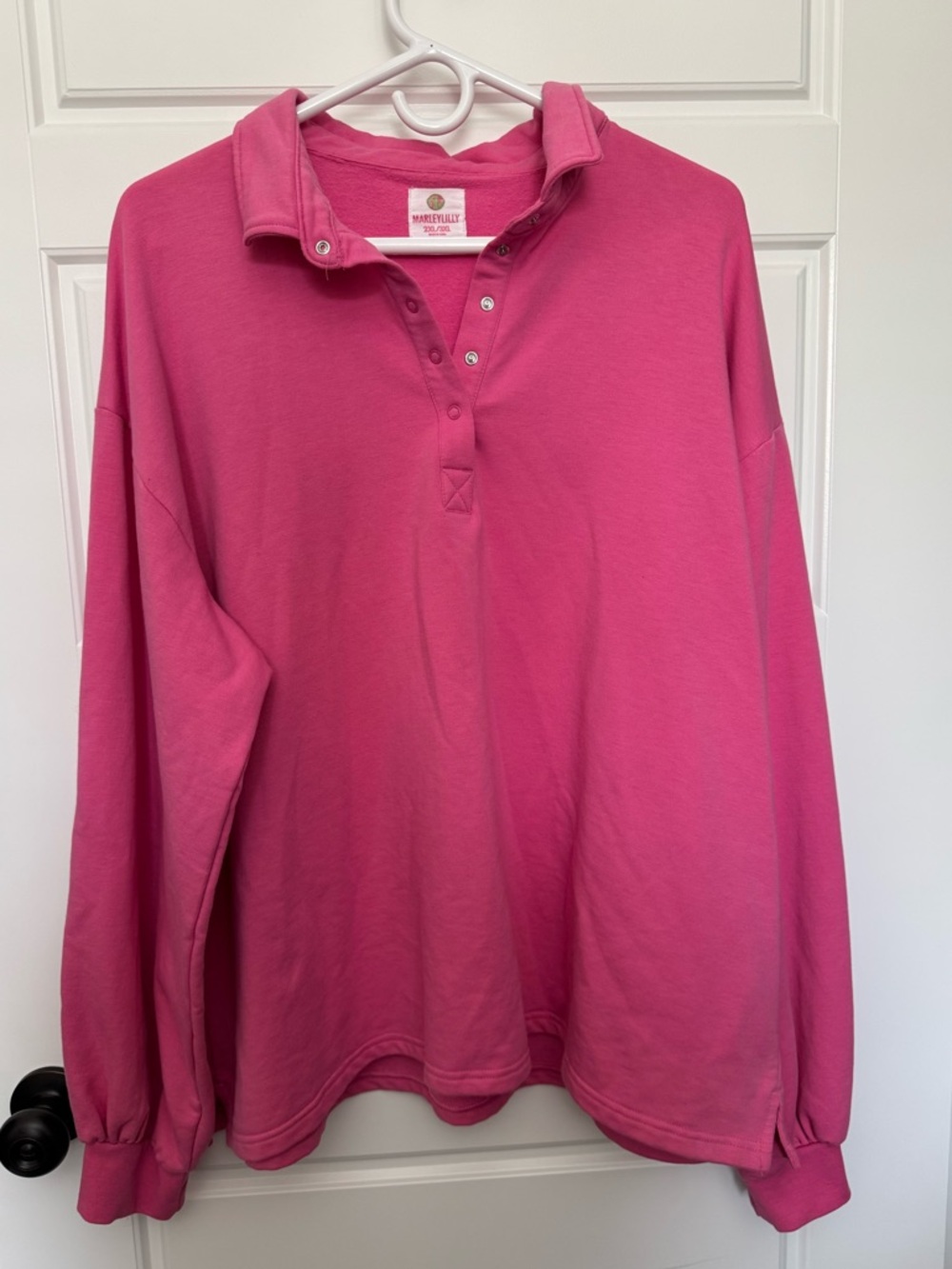 Marleylilly Puff Sleeve Sweatshirt, Quarter-Snap, Pink, Size 2XL/3XL